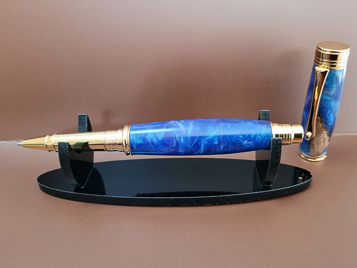 roller unique artisanal doré hybride bleu capuchon vis pointe fine