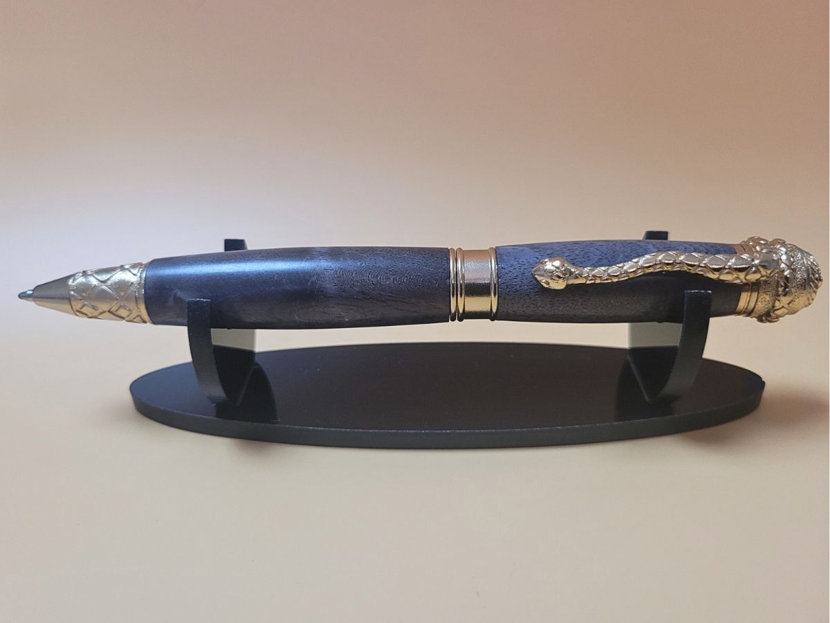Stylo serpent loupe noire placage or – Image 3