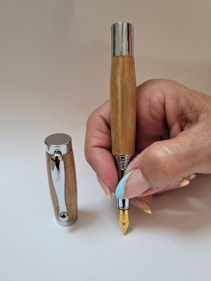 stylo plume en bois d'érable sycomore chromé et pointe en iridium