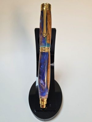 stylo roller hybride bleu violet et hêtre
