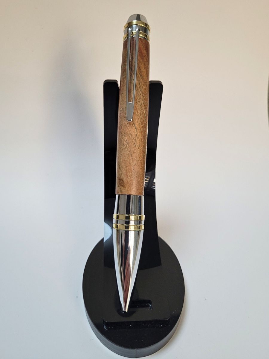 stylo bille en cerisier chromé et anneaux or